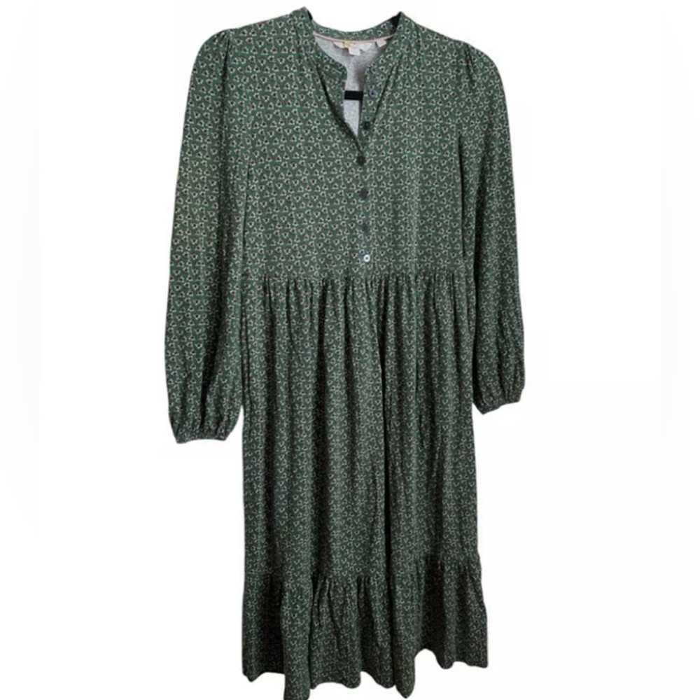 NWT Floral Green and Yellow Flower Cottage-core Long  Sleeve Jersey Dress